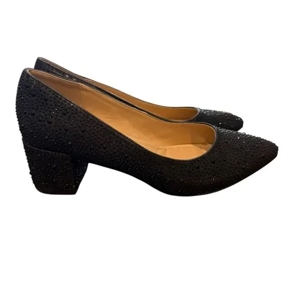 Adrienne Vittadini Shoes Womens 8M Fiona Slip On Pump Black Faux Leather Studded - Picture 2 of 7